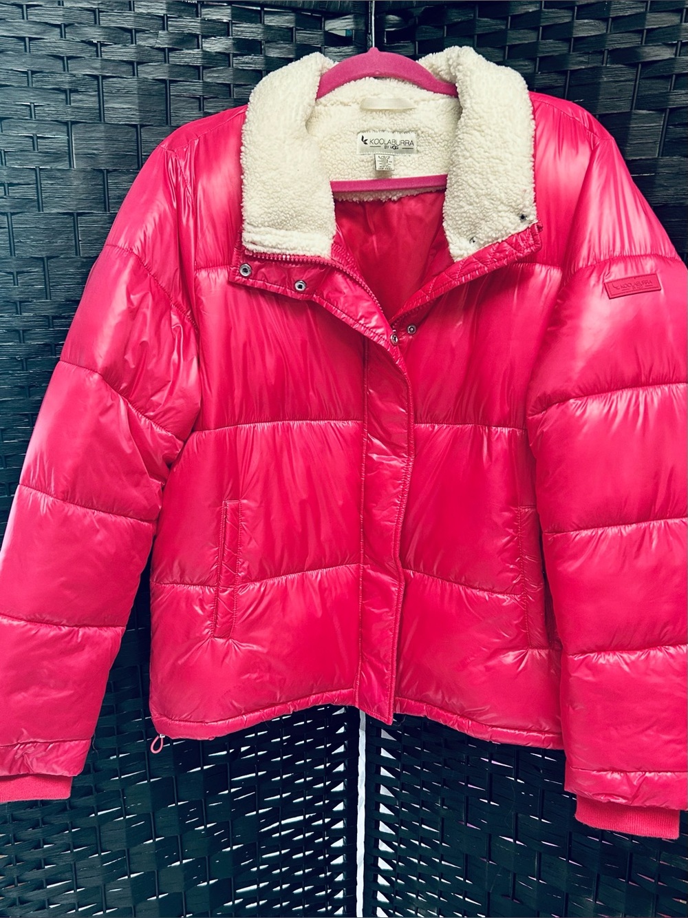 Koolaburra by UGG Bright Pink Puffer Jacket with Cream Sherpa Collar